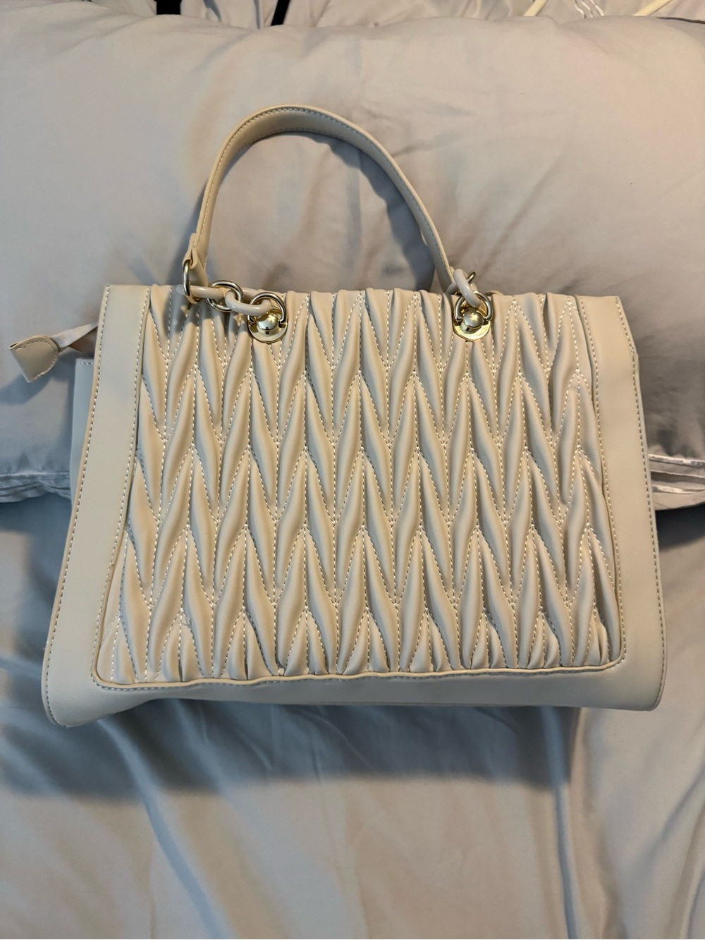 JustFab Cream Quilted Satchel with Gold Accents